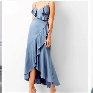 NWT! Express Satin Ruffle Wrap Hi-Lo Maxi Dress
